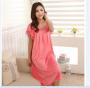 Night Dress For Women - Short Sleeves Silk Night Gown