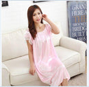 Women Short Sleeves Silk Night Gown In Solid Colors And Lace Trim-As the photo show 6-L-JadeMoghul Inc.