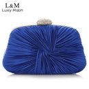 Women Silk Pleated Bow Evening Clutch-blue-JadeMoghul Inc.