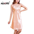 Women Silk Thin Strap Night Gown In Solid Colors-Pink-S-JadeMoghul Inc.