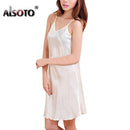 Women Silk Thin Strap Night Gown In Solid Colors-White-S-JadeMoghul Inc.