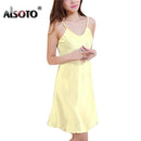 Women Silk Thin Strap Night Gown In Solid Colors-Yellow-S-JadeMoghul Inc.