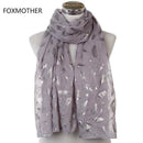 Scarves For Women Silver Feather Printed Infinity Scarf