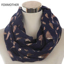 Scarves For Women Silver Feather Printed Infinity Scarf