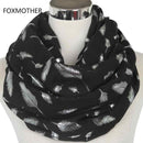 Women Silver Feather Printed Infinity Scarf-Black-JadeMoghul Inc.