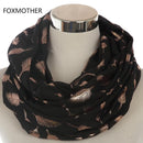 Women Silver Feather Printed Infinity Scarf-Black Gold-JadeMoghul Inc.