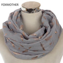 Women Silver Feather Printed Infinity Scarf-Grey Gold-JadeMoghul Inc.