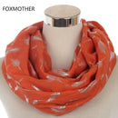 Women Silver Feather Printed Infinity Scarf-Orange-JadeMoghul Inc.