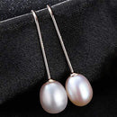 Women Simple Ear Hook 925 Sterling Silver Fresh Water Pearl Drop Earrings