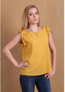 Women Sleeveless Chiffon Shirt Top With bow Decoration At The Back-YBrown-L-JadeMoghul Inc.