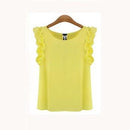 Women Sleeveless Chiffon Shirt Top With bow Decoration At The Back-Yellow-L-JadeMoghul Inc.