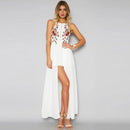 Women Sleeveless Embroidered Maxi Dress With Front Open Slit