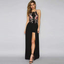 Women Sleeveless Embroidered Maxi Dress With Front Open Slit