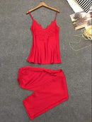 Women Sleeveless Top and Pants Faux silk Pajama Set