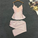 Women Sleeveless Top and Pants Faux silk Pajama Set