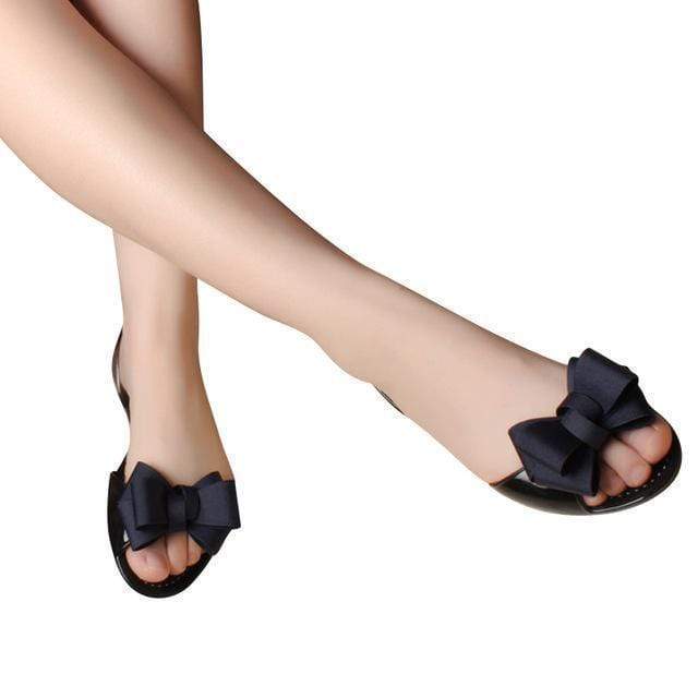 Women Slip On Sandals With Ribbon Bow Detailing
