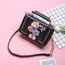 Women Small Shoulder Bag With Silk Flowers And Pearl Detailing