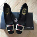 Women Smart Square Toe Buckle Slip On Pumps