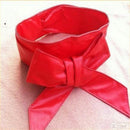 Women soft Faux Leather Long Body Shaping Bow Tie Belt