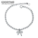Women Solid 925 Sterling Silver Butterfly Bowknot Charm Bracelet