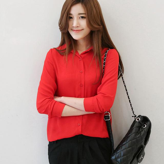 Women Solid Color Button Down Chiffon Shirt-8-L-JadeMoghul Inc.