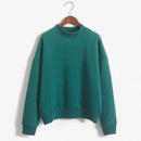 Women Solid Color Pullover Sweatshirt-Green-L-JadeMoghul Inc.