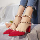 Women Solid Color square Heel Shoes With Rivet Detailing And Pin Buckle Closure