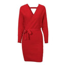 Women Solid V-Neck Batwing Sleeve Dress