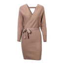 Women Solid V-Neck Batwing Sleeve Dress