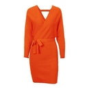 Women Solid V-Neck Batwing Sleeve Dress