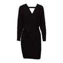 Women Solid V-Neck Batwing Sleeve Dress