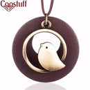Women Statement Bird Wooden Bead Long Pendant-A-JadeMoghul Inc.