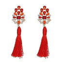 Women Statement Silk Tassel And Rhinestone Long Earrings