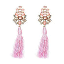 Women Statement Silk Tassel And Rhinestone Long Earrings