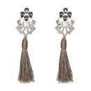 Women Statement Silk Tassel And Rhinestone Long Earrings