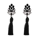 Women Statement Silk Tassel And Rhinestone Long Earrings