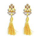 Women Statement Silk Tassel And Rhinestone Long Earrings