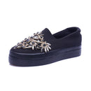 Women Suede Rhinestone Detailing Platform Loafers-Black-5.5-JadeMoghul Inc.