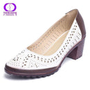 Women Summer Genuine Leather Pumps With Cut Work Detailing
