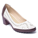 Women Summer Genuine Leather Pumps With Cut Work Detailing