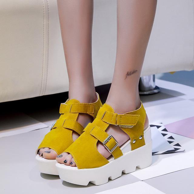 Women Summer Platform Wedges With Ankle Strap Velcro Closure-T48W yellow-5-JadeMoghul Inc.