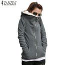 Women Thick Fur Lined Drawstring Hoodie