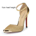 Women Thin High Heels Pumps / Glittery Gold Pointed Toe Shoes-gold 11cm heel-5-JadeMoghul Inc.