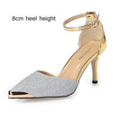 Women Thin High Heels Pumps / Glittery Gold Pointed Toe Shoes-silver 8cm heel-5-JadeMoghul Inc.