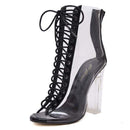 Women Transparent Block Heel Lace Up Shoes