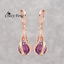 Women Trendy Rose Gold Color Water Drop Crystal Drop Earrings-purple-JadeMoghul Inc.