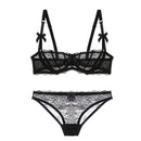 Women Ultra Thin Lace Bra And Panties Set-Black-70B-JadeMoghul Inc.