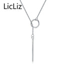 Women Unique 925 Sterling Silver Circle Simple Strip Bar Pendant Necklace