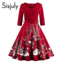 Women V Neck Flared Printed Dress With Belt