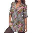 Women V neck Long Sleeve Floral Shirt Top